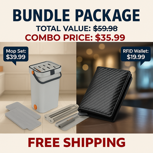 🌟 Home & Style Combo: Flat Floor Mop Bucket Set + Slim RFID Blocking Wallet
