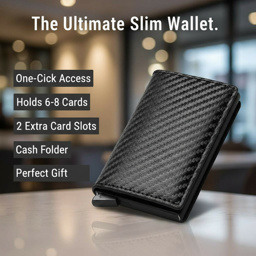 Men's Wallet with Pop-Up Card Eject & RFID Blocking Metal – Slim Minimalist Bifold