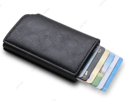 Men's Business Minimalist Rfid Guard Card Wallet 2025 - Black PU Leather with Multi Cards & Cash Slots, Durable Carbon Fiber, Slim Design