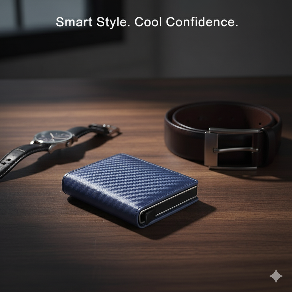 Men's Wallet with Pop-Up Card Eject & RFID Blocking Metal  – Slim Minimalist Bifold