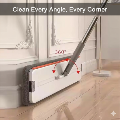 Self-Cleaning Flat Mop & Bucket System – Hands-Free Wash & Dry, Easy-Move Wheels, 6 Reusable Pads