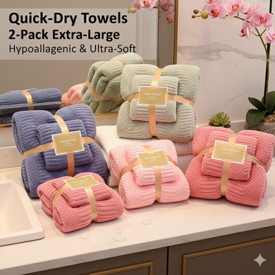 Super Soft Coral Fleece Bath Towel Set – Quick Dry, Ultra Absorbent, Lint-Free (2-Pack)
