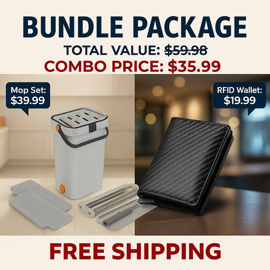🌟 Home & Style Combo: Flat Floor Mop Bucket Set + Slim RFID Blocking Wallet