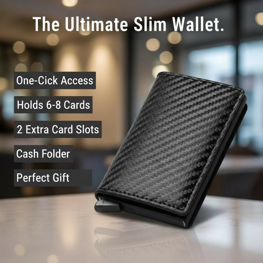 Men's Wallet with Pop-Up Card Eject & RFID Blocking Metal  – Slim Minimalist Bifold