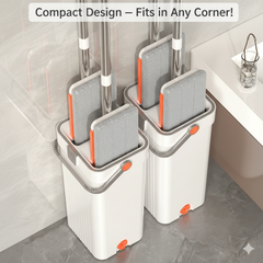 Self-Cleaning Flat Mop & Bucket System – Hands-Free Wash & Dry, 360-degree swivel head 6 Reusable Microfiber Pads