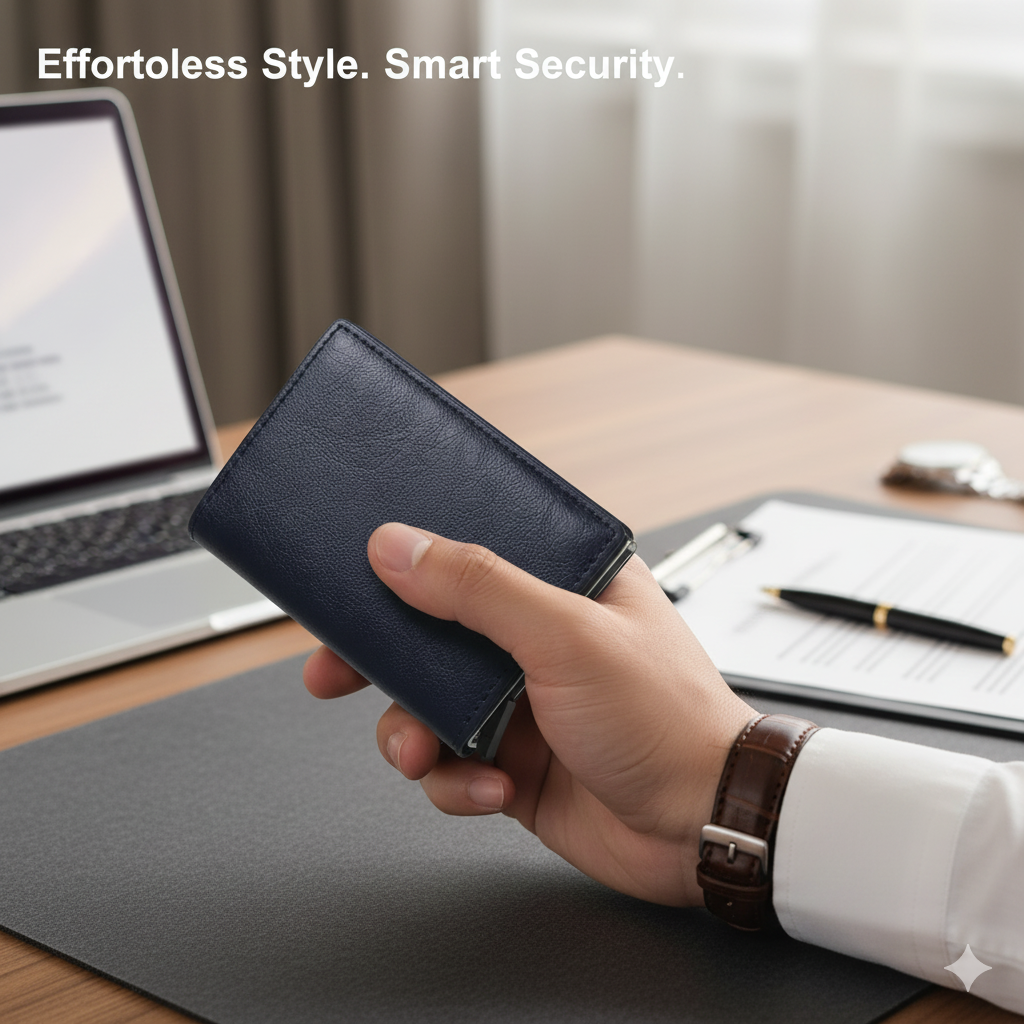 Men's Wallet with Pop-Up Card Eject & RFID Blocking Metal  – Slim Minimalist Bifold