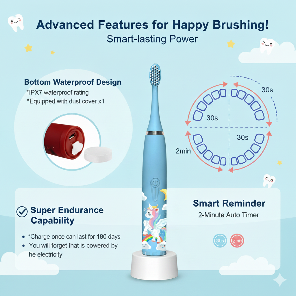 Kids Sonic Electric Toothbrush – Ages 2–15 | 4 Cleaning Modes | IPX7 Waterproof | Fun Cartoon Design