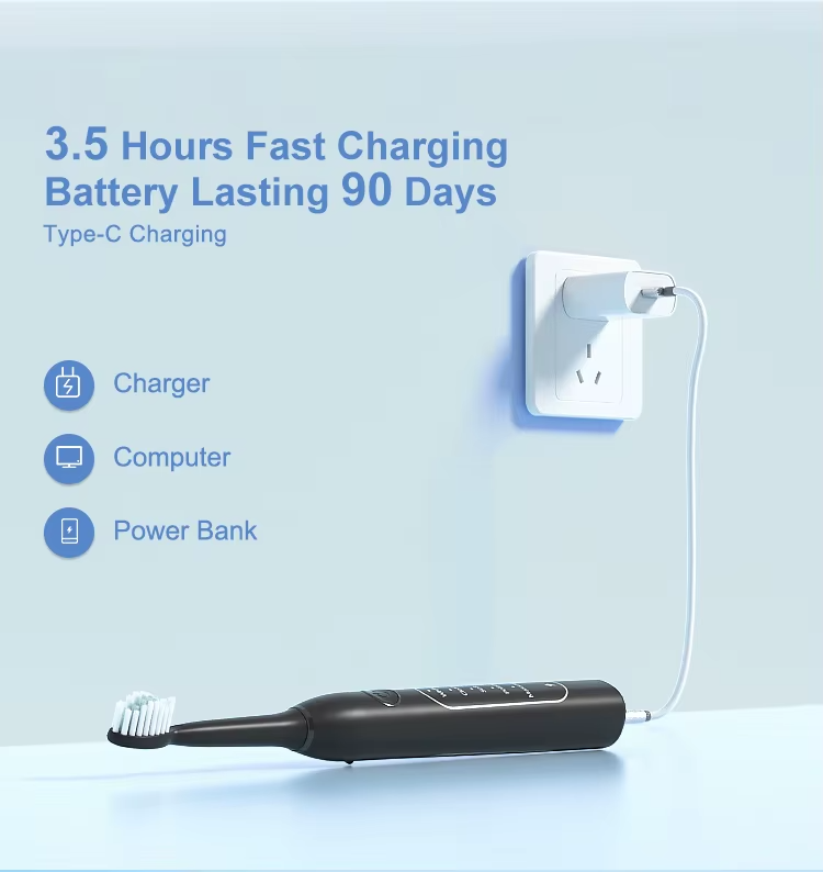 Sonic Electric Toothbrush for Adults – 5 Cleaning Modes, 8 Brush Heads, USB Rechargeable, Travel Case Included & 2 Hours Charge for 90 Days - Lightweight Cordless Sensitive Water Proof Cleansing Black Oral