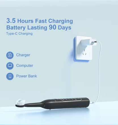 Sonic Electric Toothbrush for Adults – 5 Cleaning Modes, 8 Brush Heads, USB Rechargeable, Travel Case Included & 2 Hours Charge for 90 Days - Lightweight Cordless Sensitive Water Proof Cleansing Black Oral