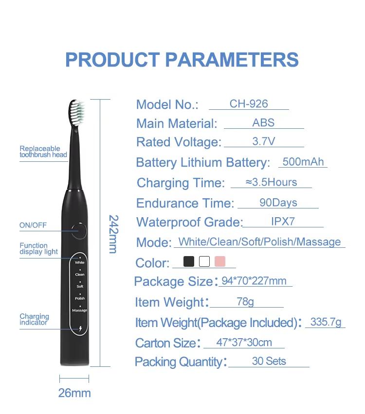 Rechargeable Sonic Electric Toothbrush for Adults – 8 Replacement Heads & 5 Modes