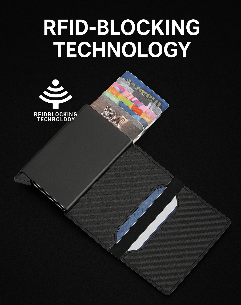 Men's Business Minimalist Rfid Guard Card Wallet 2025 - Black PU Leather with Multi Cards & Cash Slots, Durable Carbon Fiber, Slim Design