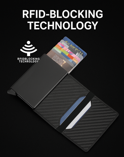 Men's Business Minimalist Rfid Guard Card Wallet 2025 - Black PU Leather with Multi Cards & Cash Slots, Durable Carbon Fiber, Slim Design