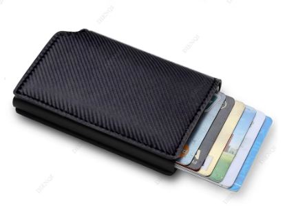 Men's Business Minimalist Rfid Guard Card Wallet 2025 - Black PU Leather with Multi Cards & Cash Slots, Durable Carbon Fiber, Slim Design