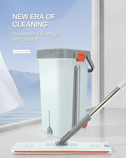 Mop & Bucket Set with Wheel - 360 Magic Squeeze Mops, 6 Counts Durable Microfiber Fabric, New PP & ABS Materials, Plastic household item Mop Refills Set wall cleaning Stainless Steel Self-Drying Rectangle