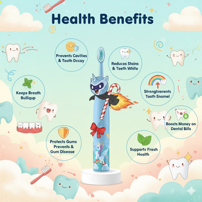 Kids Sonic Electric Toothbrush – Ages 2–15 | 4 Cleaning Modes | IPX7 Waterproof | Fun Cartoon Design