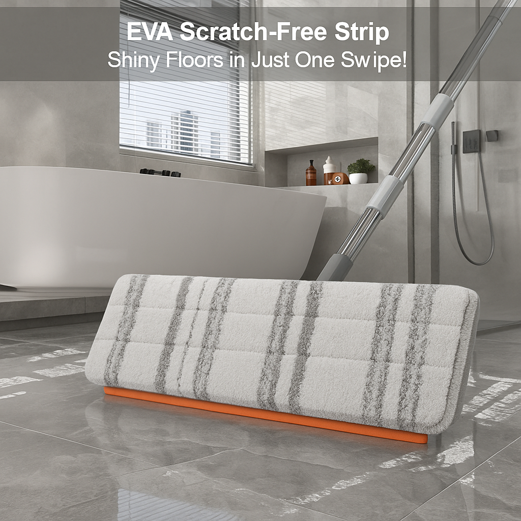 Self-Cleaning Flat Mop with Bucket – 15" Large Floor Mop, 6 Reusable Pads, Easy Move Wheels