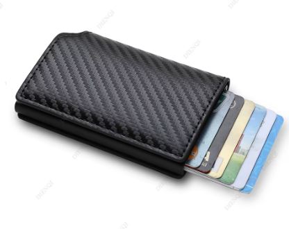 Men's Business Minimalist Rfid Guard Card Wallet 2025 - Black PU Leather with Multi Cards & Cash Slots, Durable Carbon Fiber, Slim Design