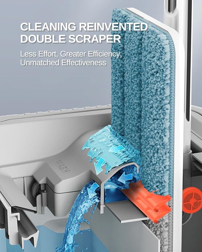 Mop & Bucket Set with Wheel - 360 Magic Squeeze Mops, 6 Counts Durable Microfiber Fabric, New PP & ABS Materials, Plastic household item Mop Refills Set wall cleaning Stainless Steel Self-Drying Rectangle