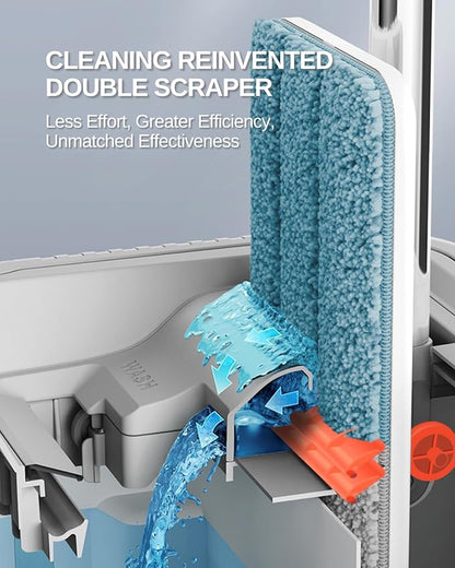 Mop & Bucket Set with Wheel - 360 Magic Squeeze Mops, 6 Counts Durable Microfiber Fabric, New PP & ABS Materials, Plastic household item Mop Refills Set wall cleaning Stainless Steel Self-Drying Rectangle