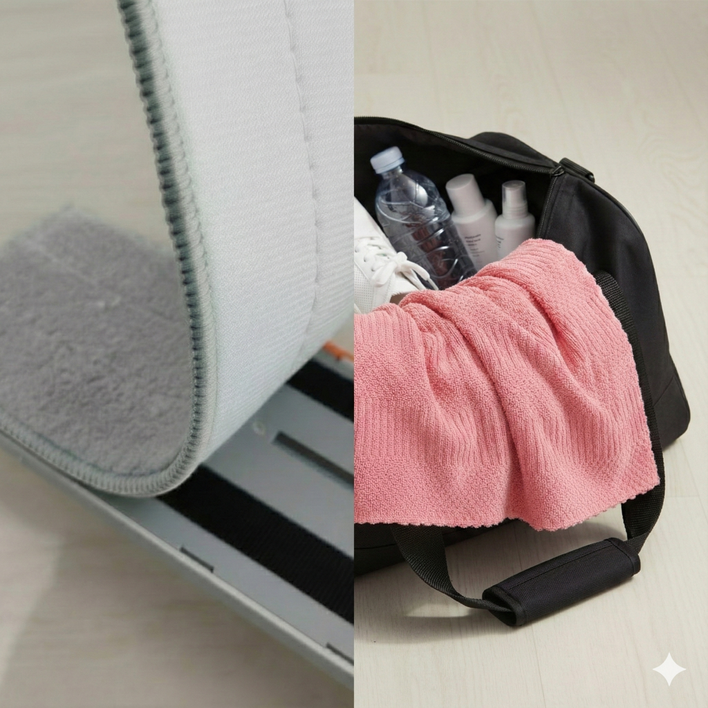 Combo Deal - Home Essentials Combo Set - Flat Mop & Bucket System with 6 Pads & Ultra-Soft 70x140cm & 75x35cm Coral Fleece Bath Towel Bundle for Efficient Cleaning and Personal Care  Microfiber Hand Light