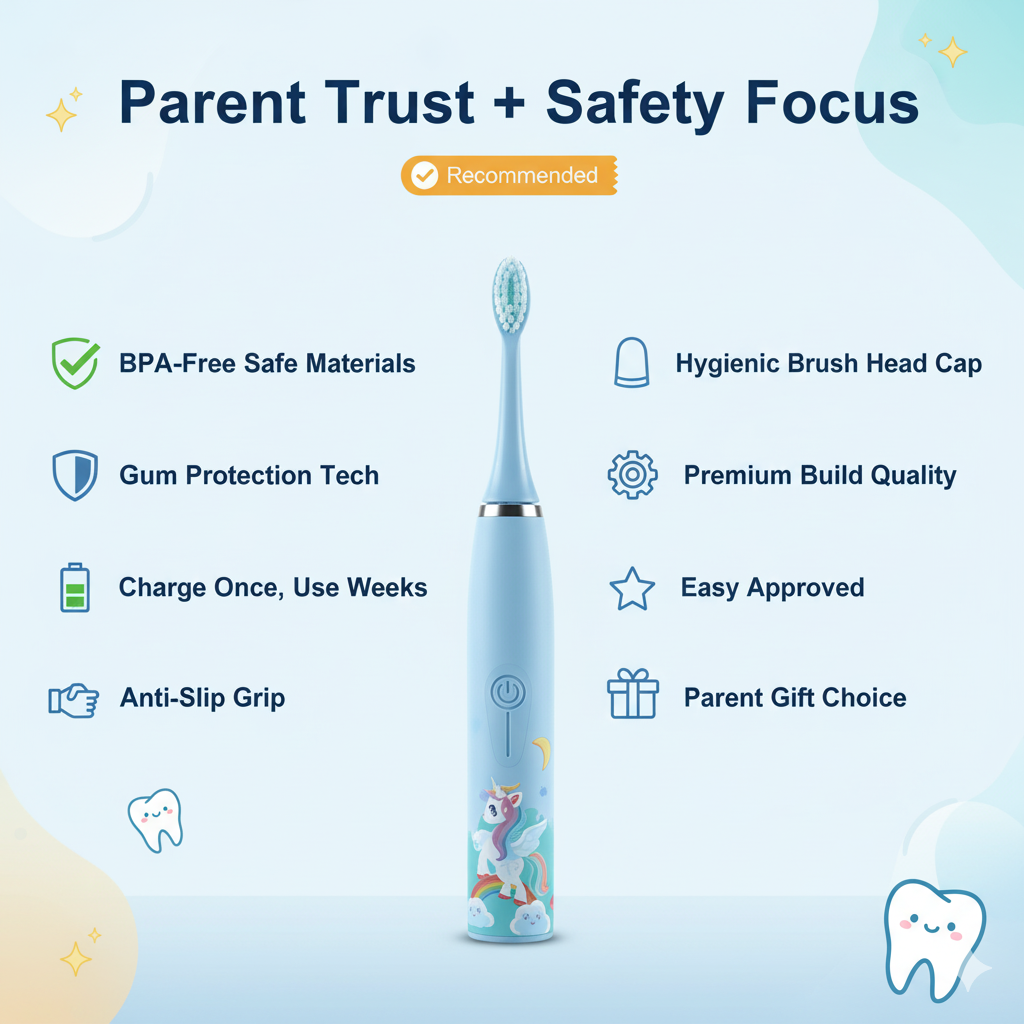 Kids Sonic Electric Toothbrush – Ages 2–15 | 4 Cleaning Modes | IPX7 Waterproof | Fun Cartoon Design