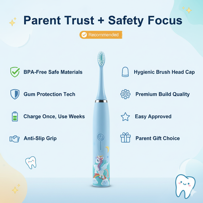 Kids Sonic Electric Toothbrush – Ages 2–15 | 4 Cleaning Modes | IPX7 Waterproof | Fun Cartoon Design