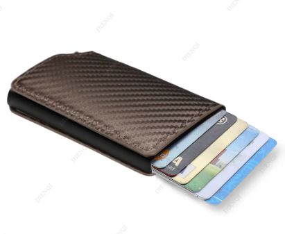 Men's Business Minimalist Rfid Guard Card Wallet 2025 - Black PU Leather with Multi Cards & Cash Slots, Durable Carbon Fiber, Slim Design