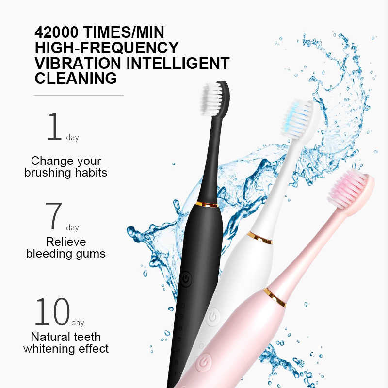 Sonic Electric Toothbrush Kit with 6 Cleaning Modes, 1 Rechargeable Deep Cleaning Toothbrush with 4 Brush Heads, Waterproof, 3.7V, USB Rechargeable for Oral Cleansing White