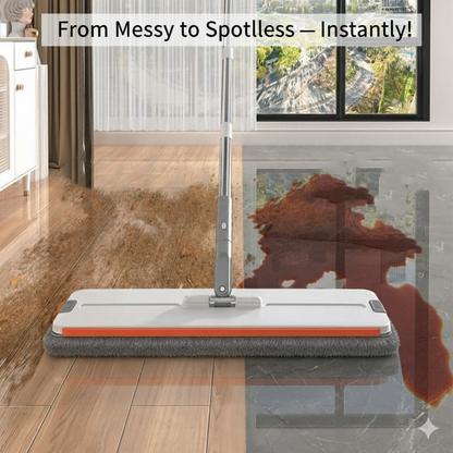 Self-Cleaning Flat Mop & Bucket System – Hands-Free Wash & Dry, Easy-Move Wheels, 6 Reusable Pads