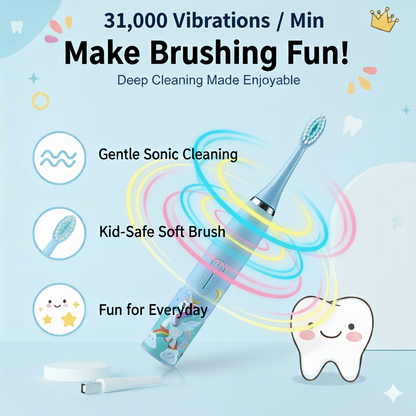 Kids Sonic Electric Toothbrush – Ages 2–15 | 4 Cleaning Modes | IPX7 Waterproof | Fun Cartoon Design