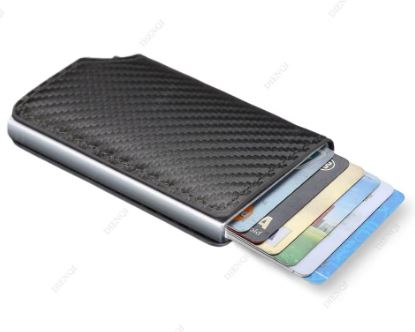Men's Business Minimalist Rfid Guard Card Wallet 2025 - Black PU Leather with Multi Cards & Cash Slots, Durable Carbon Fiber, Slim Design