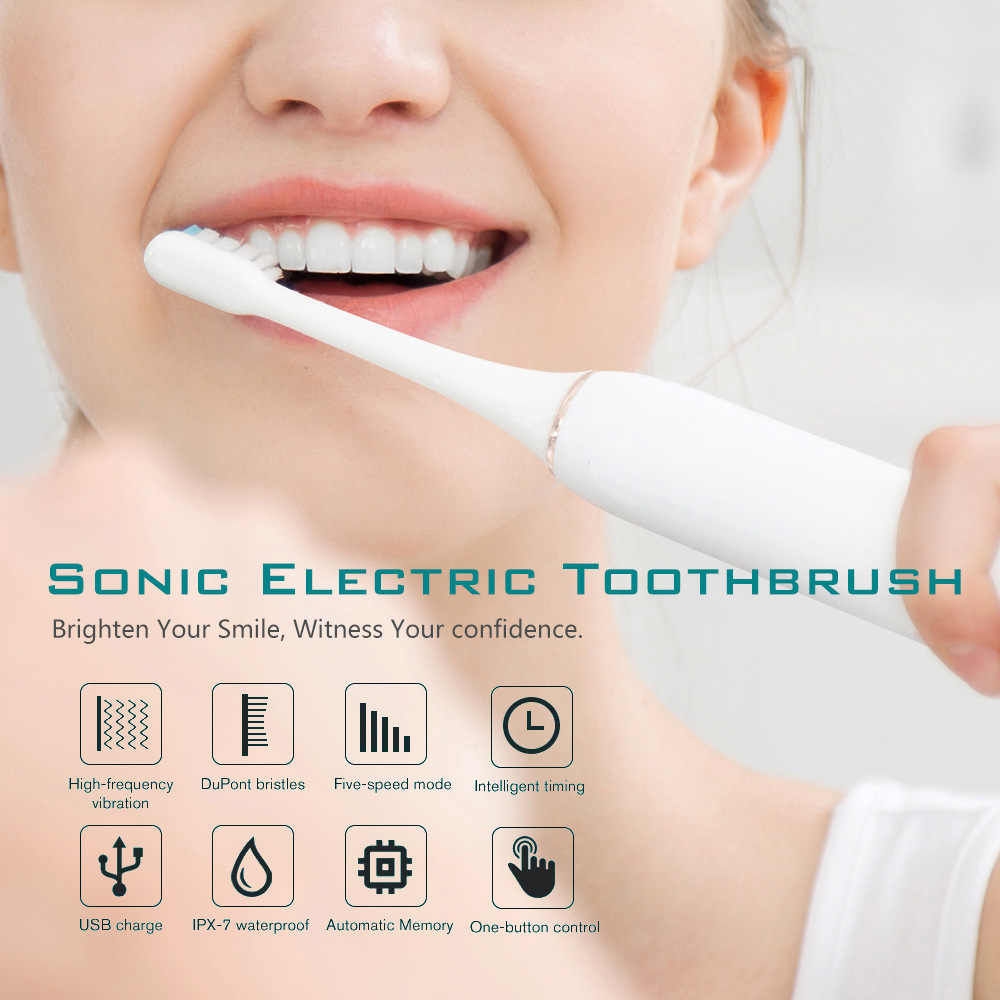 Sonic Electric Toothbrush Kit with 6 Cleaning Modes, 1 Rechargeable Deep Cleaning Toothbrush with 4 Brush Heads, Waterproof, 3.7V, USB Rechargeable for Oral Cleansing White