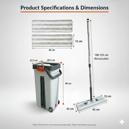 Self-Cleaning Flat Mop with Bucket – 15" Large Floor Mop, 6 Reusable Pads, Easy Move Wheels