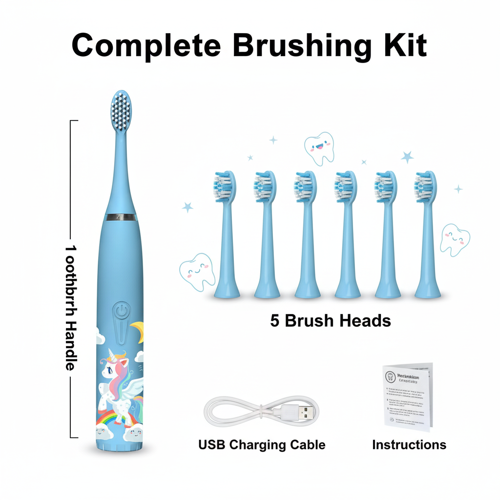 Kids Sonic Electric Toothbrush – Ages 2–15 | 4 Cleaning Modes | IPX7 Waterproof | Fun Cartoon Design