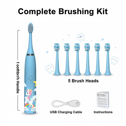 Kids Sonic Electric Toothbrush – Ages 2–15 | 4 Cleaning Modes | IPX7 Waterproof | Fun Cartoon Design