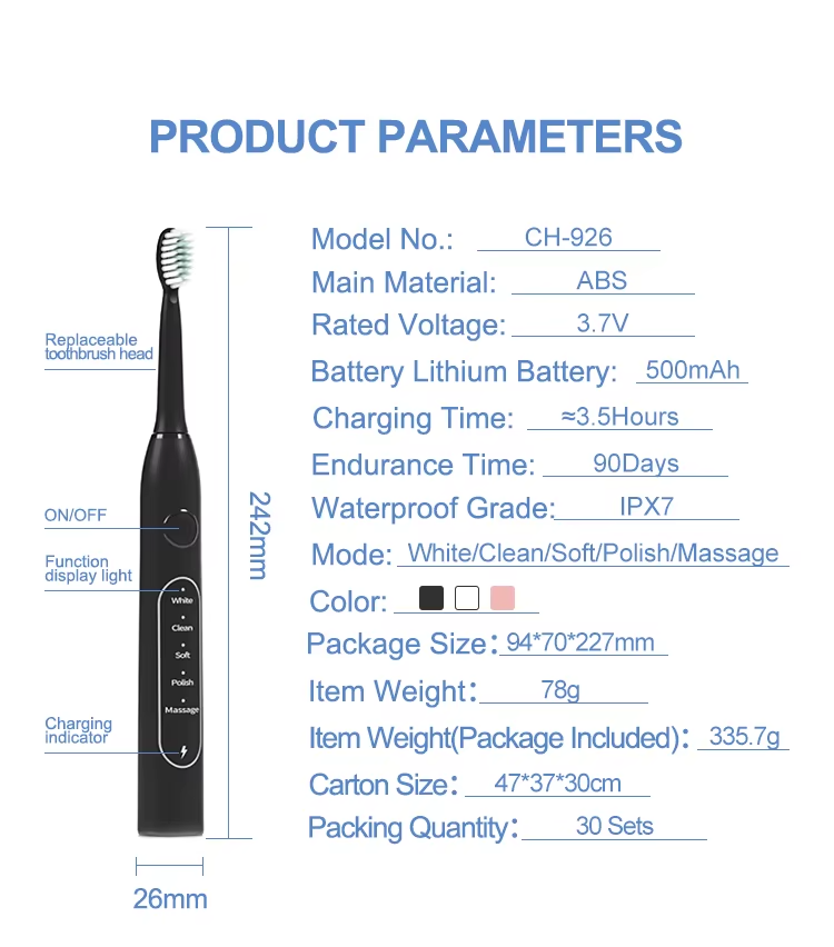 Sonic Electric Toothbrush for Adults – 5 Cleaning Modes, 8 Brush Heads, USB Rechargeable, Travel Case Included & 2 Hours Charge for 90 Days - Lightweight Cordless Sensitive Water Proof Cleansing Black Oral