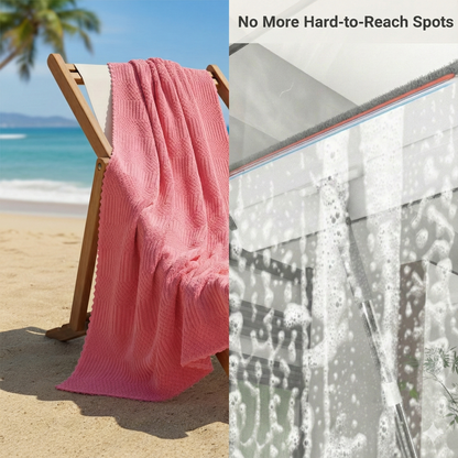 Combo Deal - Home Essentials Combo Set - Flat Mop & Bucket System with 6 Pads & Ultra-Soft 70x140cm & 75x35cm Coral Fleece Bath Towel Bundle for Efficient Cleaning and Personal Care  Microfiber Hand Light