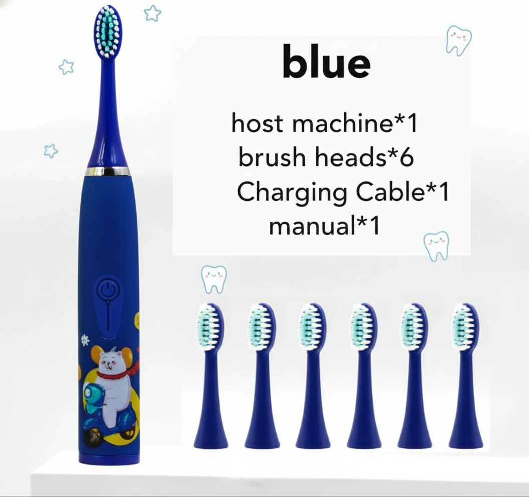 Kids Sonic Electric Toothbrush – Ages 2–15 | 4 Cleaning Modes | IPX7 Waterproof | Fun Cartoon Design