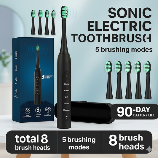 Rechargeable Sonic Electric Toothbrush for Adults – 8 Replacement Heads & 5 Modes
