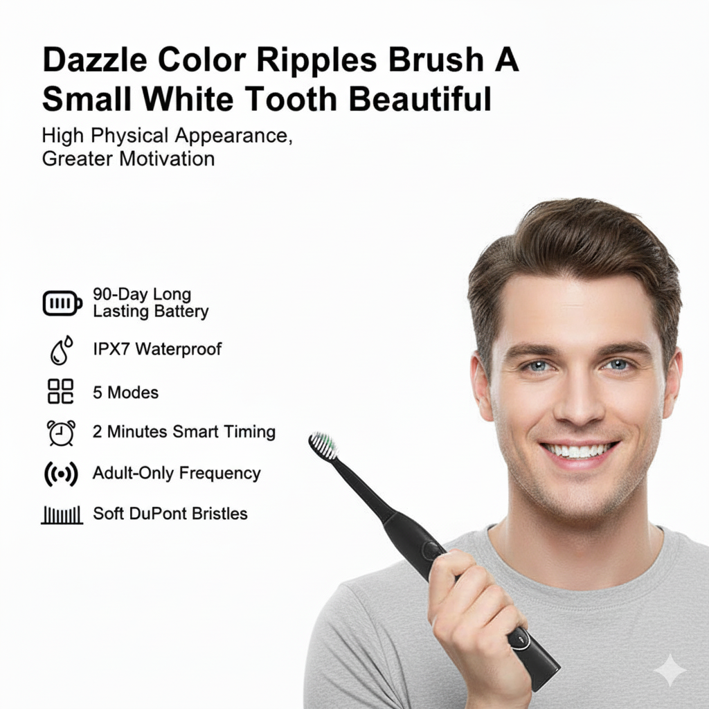 Rechargeable Sonic Electric Toothbrush for Adults – 8 Replacement Heads & 5 Modes