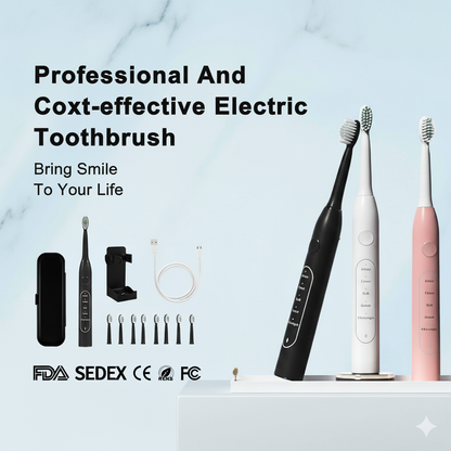 Rechargeable Sonic Electric Toothbrush for Adults – 8 Replacement Heads & 5 Modes