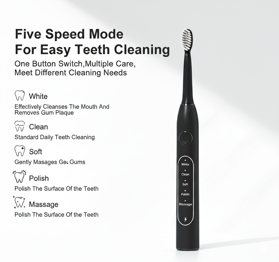 Rechargeable Sonic Electric Toothbrush for Adults – 8 Replacement Heads & 5 Modes