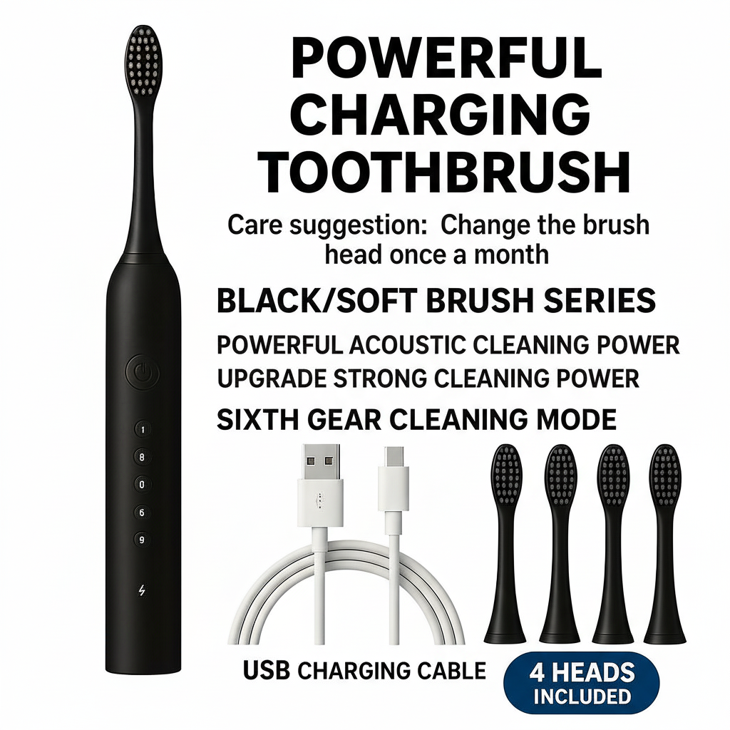 Sonic Electric Toothbrush X-3 – 6 Cleaning Modes | IPX7 Waterproof | DuPont Bristles | 4 Brush Heads Included
