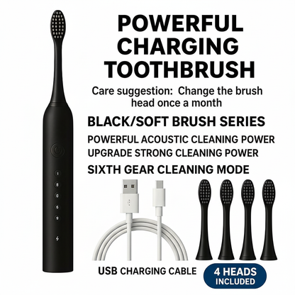 Sonic Electric Toothbrush X-3 – 6 Cleaning Modes | IPX7 Waterproof | DuPont Bristles | 4 Brush Heads Included