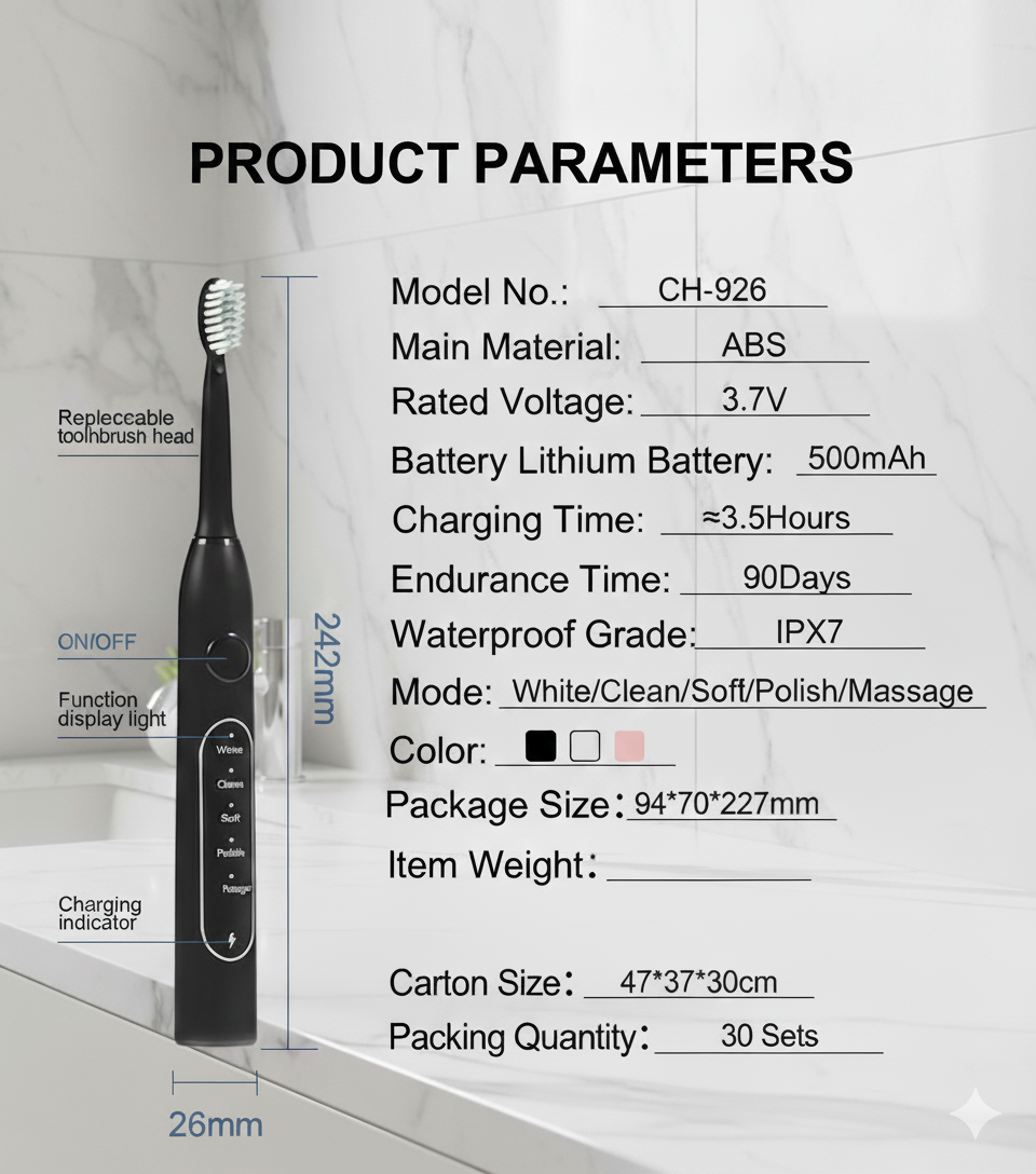 Rechargeable Sonic Electric Toothbrush for Adults – 8 Replacement Heads & 5 Modes