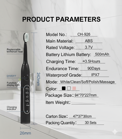 Rechargeable Sonic Electric Toothbrush for Adults – 8 Replacement Heads & 5 Modes