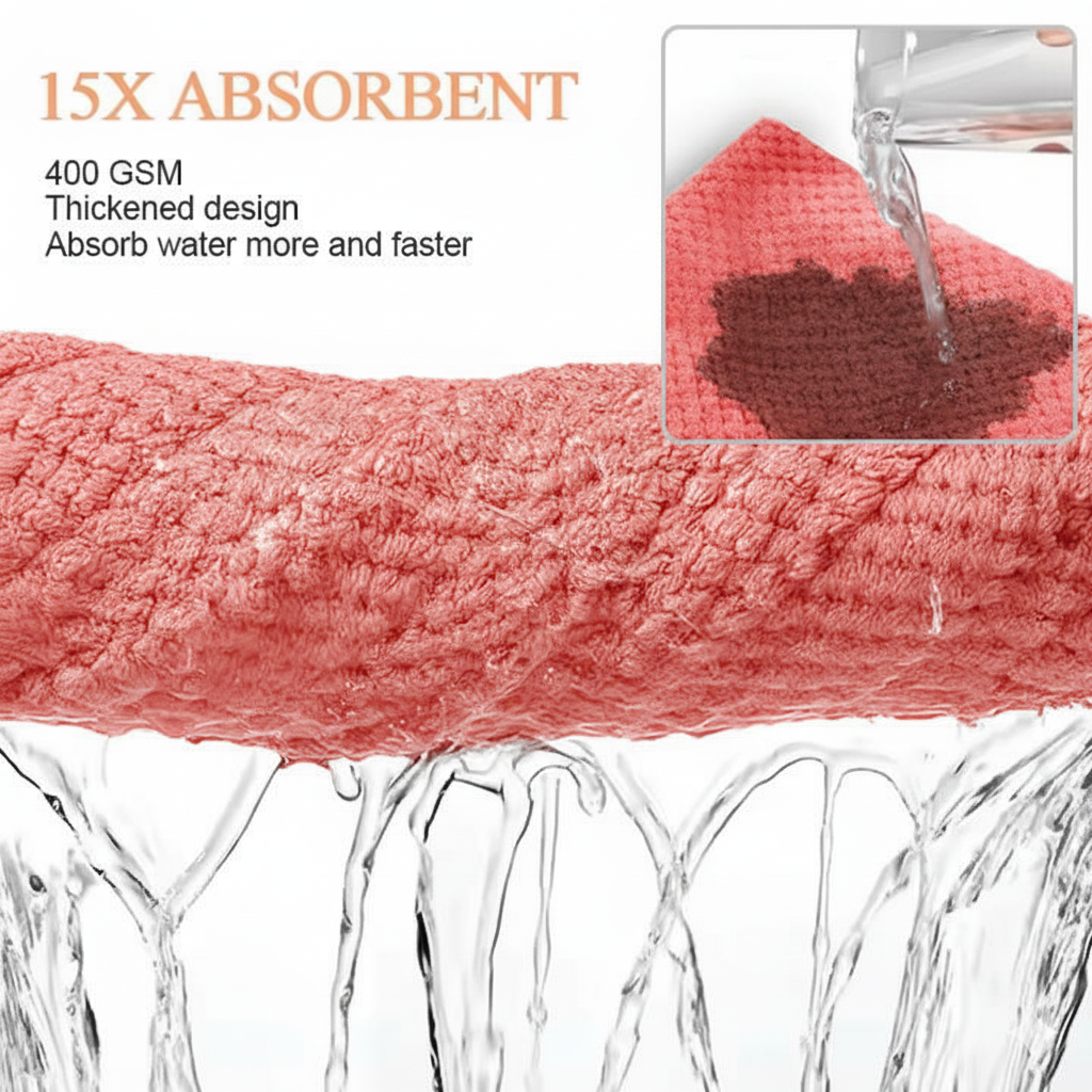 Microfiber Towel for Kitchen & Car – Quick Dry, 400 GSM, 15X Water Absorbent