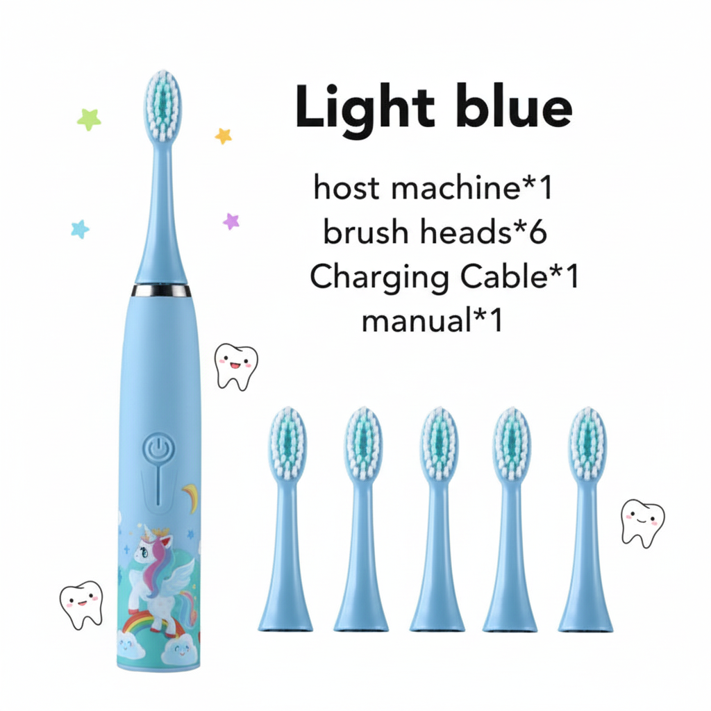 Kids Sonic Electric Toothbrush – Ages 2–15 | 4 Cleaning Modes | IPX7 Waterproof | Fun Cartoon Design