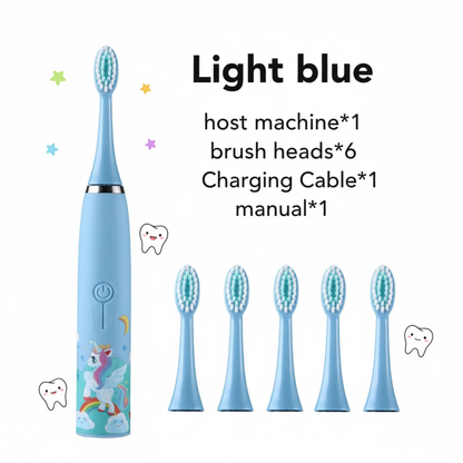 Kids Sonic Electric Toothbrush – Ages 2–15 | 4 Cleaning Modes | IPX7 Waterproof | Fun Cartoon Design