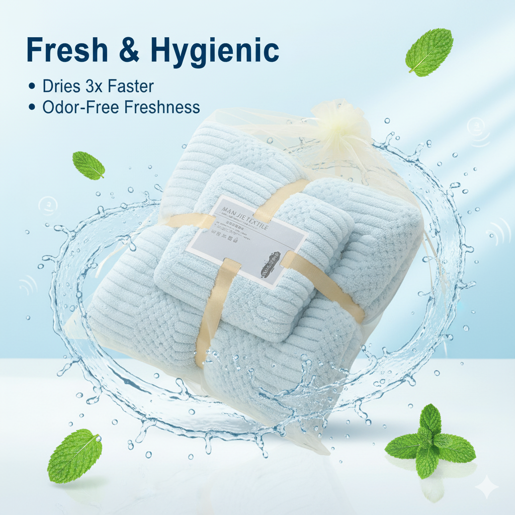 Combo Deal - Home Essentials Combo Set - Flat Mop & Bucket System with 6 Pads & Ultra-Soft 70x140cm & 75x35cm Coral Fleece Bath Towel Bundle for Efficient Cleaning and Personal Care  Microfiber Hand Light